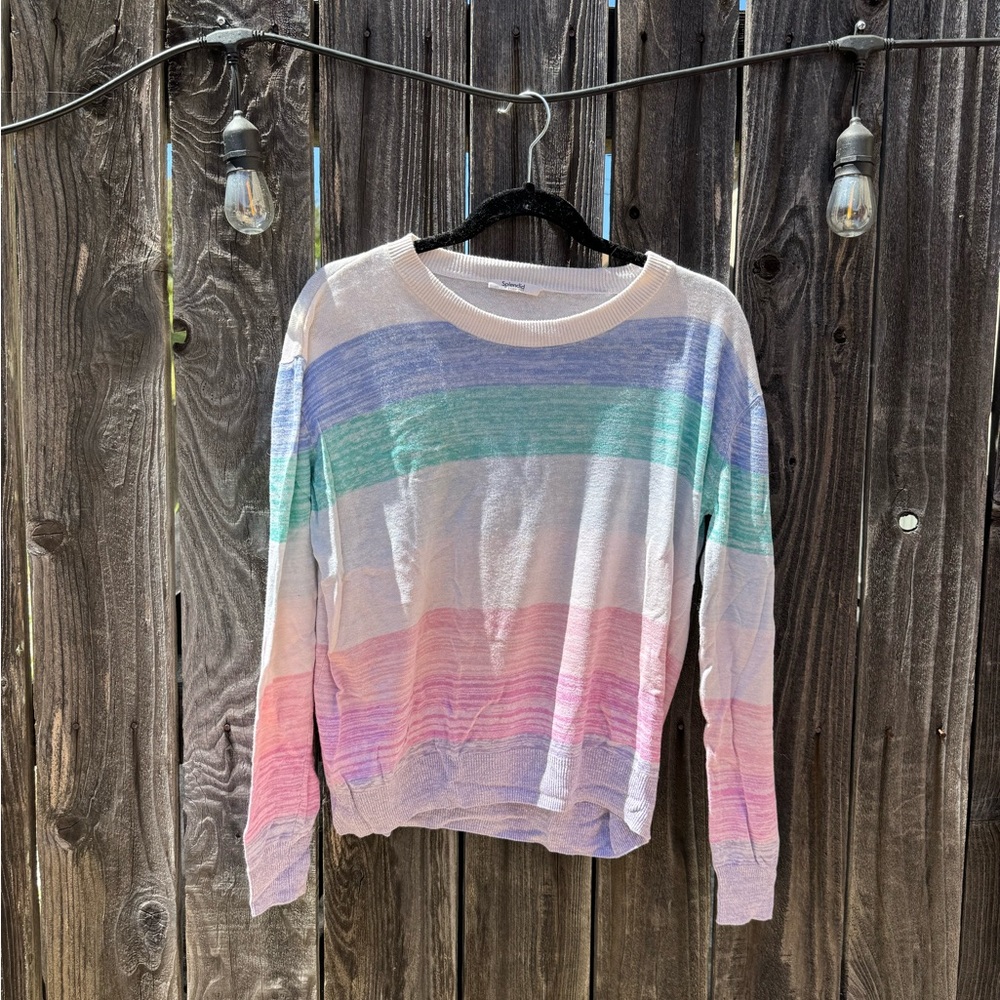 Splendid Multi-Colored Hull Stripe Long Sleeve Linen blend Sweater crew neck Sm